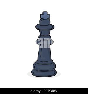 Chess King icon in flat design. Vector illustration. Black chess King, isolated on white background Stock Vector