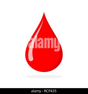 Red blood drop, icon in flat design. Vector illustration. The concept of donating blood Stock Vector