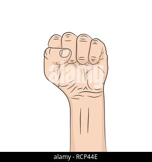 A pop art cartoon fist in flat design. Vector illustration. Pop art fist up, isolated on white background Stock Vector