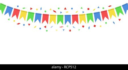 Party background with flags. Vector illustration. Colorful festive hanging garlands Stock Vector