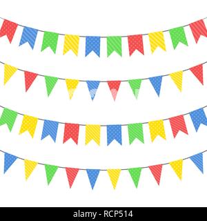 Set of color hanging flags. Vector illustration. Colorful festive hanging garlands Stock Vector