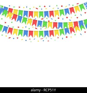Party background with flags. Vector illustration. Colorful festive hanging garlands Stock Vector