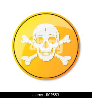 Skull and crossbones, warning logo or attention icon. Vector illustration. A mark of the danger warning isolated Stock Vector