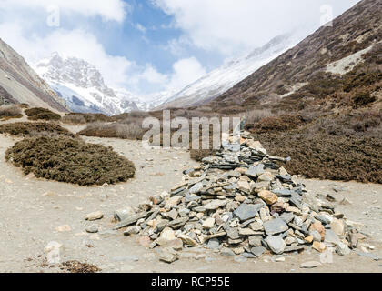 Cairn in Yak Kharka, Annapurna Circuit, Nepal Stock Photo