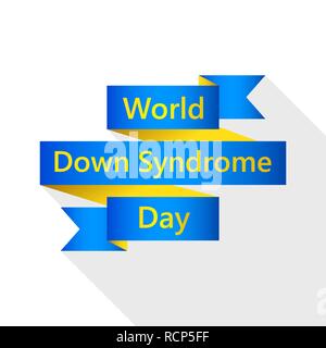 Ribbon for world Down Syndrome day. Vector illustration. 21 March. Ribbon with lettering, isolated. Stock Vector
