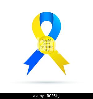 Symbol of world Down Syndrome day. Vector illustration. 21 March. Colored ribbon isolated. Stock Vector