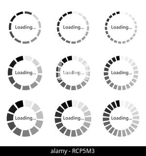 Set of round Loading bar element icons. Vector illustration. Gray download signs in flat design, isolated. Stock Vector