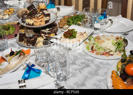 Served wedding table with snacks for different flavors 2019 Stock Photo
