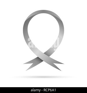 Symbol of the World Parkinson's Day. Vector illustration. Gray awareness ribbon, isolated on white background. Symbol of the brain disorders Stock Vector
