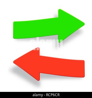 Set of colored arrow icons with shadow. Vector illustration. Green arrow right and red arrow left. Stock Vector