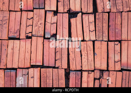 old red bricks laid out in a background array Stock Photo
