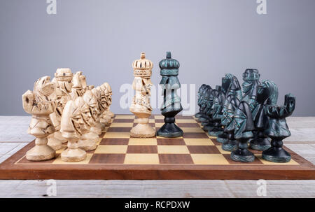 chess board with the pieces put in order and the kings faced Stock Photo