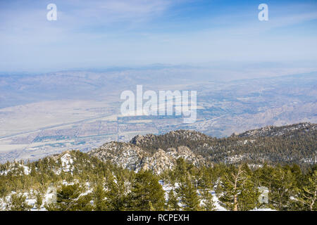 View towards Palm Springs and Coachella Valley from Mount San Jacinto State Park, California Stock Photo