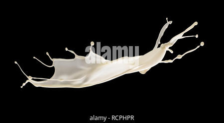 Splash of milk or white liquid isolated on black background. Stock Photo