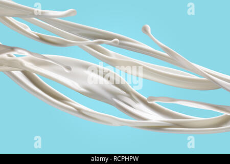 Waves of milk on light blue background. Stock Photo