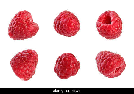 Collection of fresh raspberries. Isolated on white background. Stock Photo