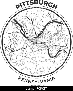 T-shirt map badge of Pittsburgh, Pennsylvania. Tee shirt print typography label badge emblem. Vector illustration Stock Vector