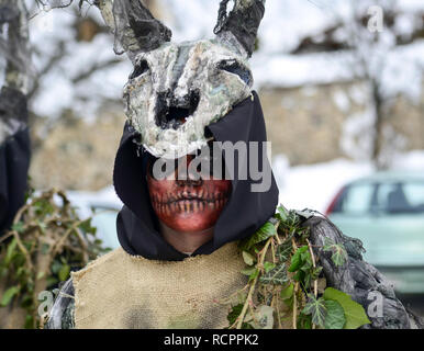 VEVCANI, MACEDONIA - 13 JANUARY , 2019: General atomosphere with dressed up participants at an annual Vevcani Carnival, in southwestern Macedonia,imag Stock Photo