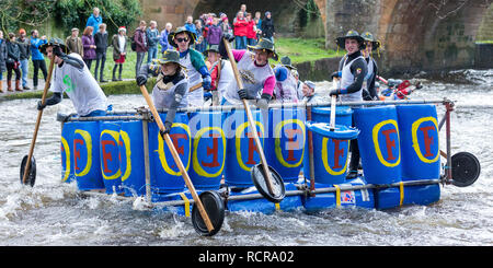 Participants In The Matlock Boxing Day Raft Race 2016 Matlock, Derbyshire, England Stock Photo