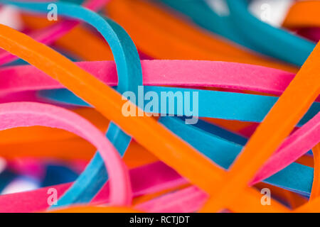 Closeup macro of multicolored rubber bands Stock Photo