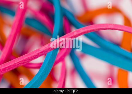 Closeup macro of multicolored rubber bands Stock Photo