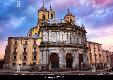 The facade of the Royal Basilica of San Francisco el Grande, a Roman Catholic church in central Madrid, Spain. It is located in a beautiful neighborho Stock Photo