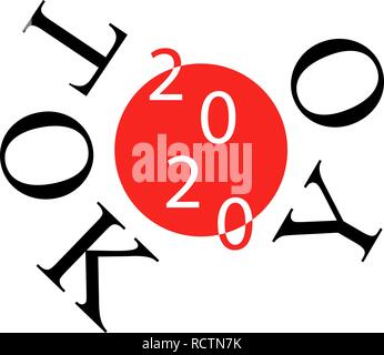 2020 on japanese flag, illustration for the summer games of 2020. Olympic games in Tokyo. Stock Vector