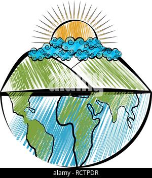 Sketch of a nature landscape on a half earth Stock Vector
