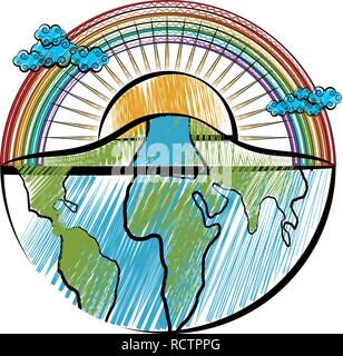 Sketch of a nature landscape on a half earth Stock Vector