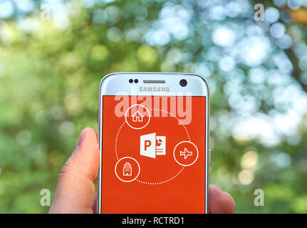 MONTREAL, CANADA - MAY 23, 2016 - Microsoft Office PowerPoint application on Samsung S7. Stock Photo
