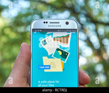 MONTREAL, CANADA - MAY 23, 2016 : Google Drive application on Samsung S7 screen. Google Drive is a file storage and synchronization service created by Stock Photo