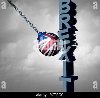 Brexit or Britain exit  problem as a British political crisis with the European Union agreement as a crushing defeat of a Europe deal exit strategy. Stock Photo