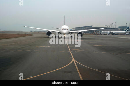 Airplane on the runway, Ninoy Aquino International airport, Pasay, Metro Manila, Luzon, Philippines, South East Asia Stock Photo