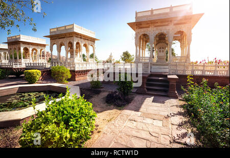 White marble cenotaph in memorial Jaswant at blue city in sunny day in Jodhpur, Rajasthan, India Stock Photo