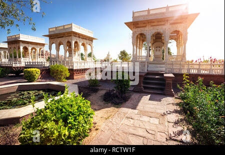 White marble cenotaph in memorial Jaswant at blue city in sunny day in Jodhpur, Rajasthan, India Stock Photo