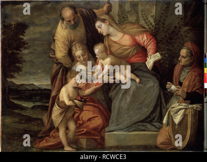 The Holy Family with Saints Catherine, Anne and John the Baptist. Museum: State Hermitage, St. Petersburg. Author: CALIARI, BENEDETTO. Stock Photo