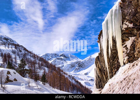Simplon pass landscape with snow and icicles Stock Photo