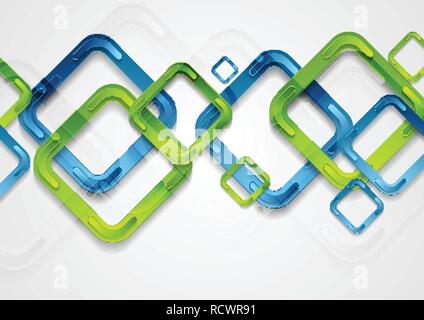Abstract tech background with bright green and blue squares. Vector design Stock Vector