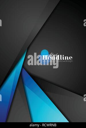 Contrast blue and black corporate flyer design. Tech vector background Stock Vector