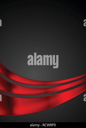 Shiny red glossy waves on black background. Vector design Stock Vector