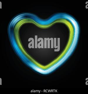 Green and blue glossy heart on black background. Vector design Stock Vector