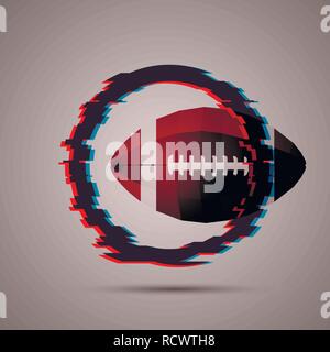 Contemporary sport vector with football ball and circle in glitch style. Stock Vector