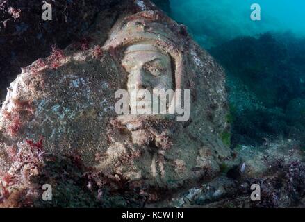 Underwater museum "Reddening leaders", Cosmonaut Yury Gagarin, sculpture, Cape Tarhankut, Tarhan Qut, Crimea, Ukraine Stock Photo