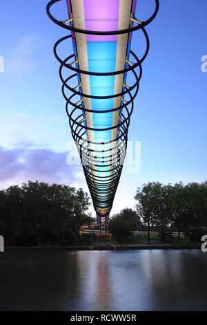 Slinky Springs to Fame pedestrian bridge, architect Tobias Rehberger, the Rhine-Herne Canal near Oberhausen Stock Photo