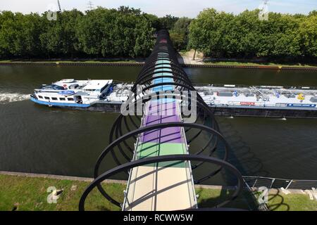 Slinky Springs to Fame pedestrian bridge, architect Tobias Rehberger, the Rhine-Herne Canal near Oberhausen Stock Photo