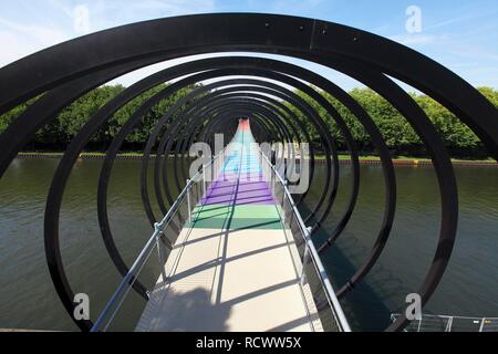 Slinky Springs to Fame pedestrian bridge, architect Tobias Rehberger, crossing the Rhine-Herne Canal near Oberhausen Stock Photo