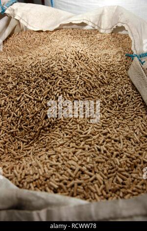 Production of wood pellets for heating, at the WestPellets company in Titz, North Rhine-Westphalia Stock Photo