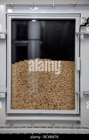 Production of wood pellets for heating, at the WestPellets company in Titz, North Rhine-Westphalia Stock Photo