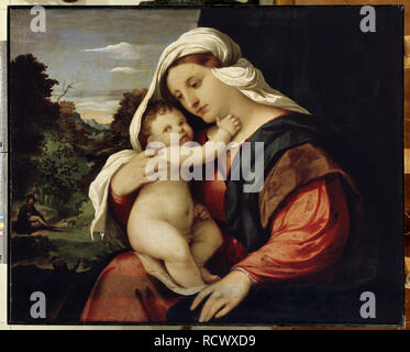 Virgin and Child. Museum: State Hermitage, St. Petersburg. Author: Palma il Vecchio, Jacopo, the Elder. Stock Photo