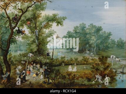 A Merry Company in an Arbor. Museum: J. Paul Getty Museum, Los Angeles. Author: VENNE, ADRIAEN PIETERSZ. VAN DE. Stock Photo